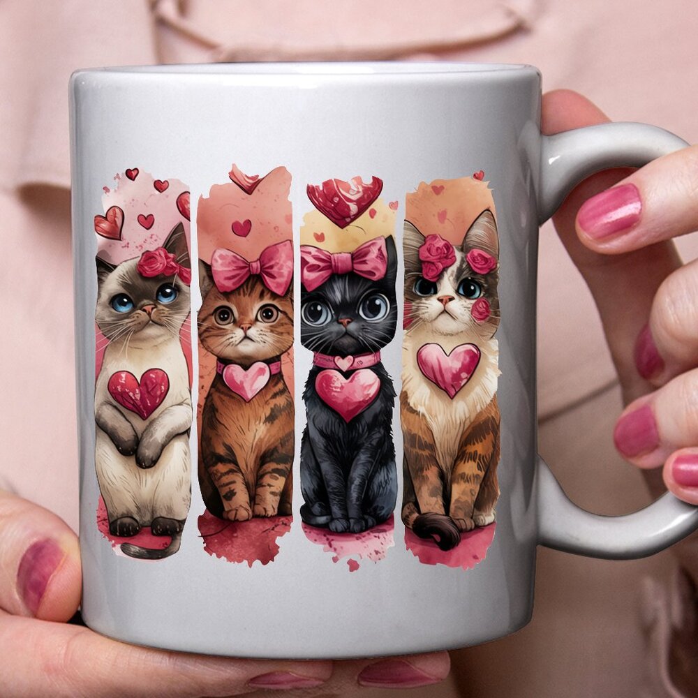 11oz White Cat Lover’s Mug – Adorable Kitty Design with Hearts